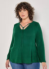Curve Ribbed Knit Top, Green, large