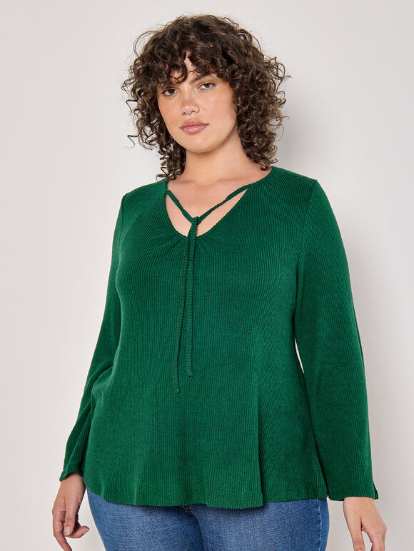 Curve Ribbed Knit Top, Green, large