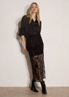 Floral Beaded Lace Midi Skirt, Black, large