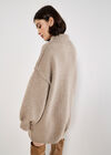 Oversized Fluffy Knit Jumper Mini Dress, Stone, large