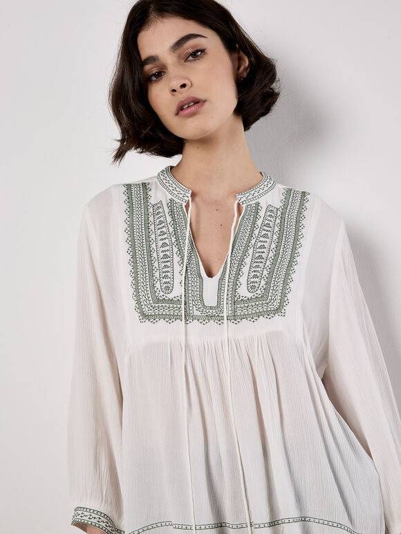 Embroidered Tassel Top, Green, large