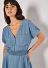 Denim Smocked Mini Dress, Blue, large