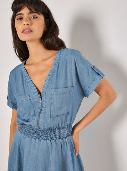 Denim Smocked Mini Dress