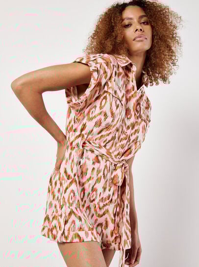Ikat Print Utility Jumpsuit