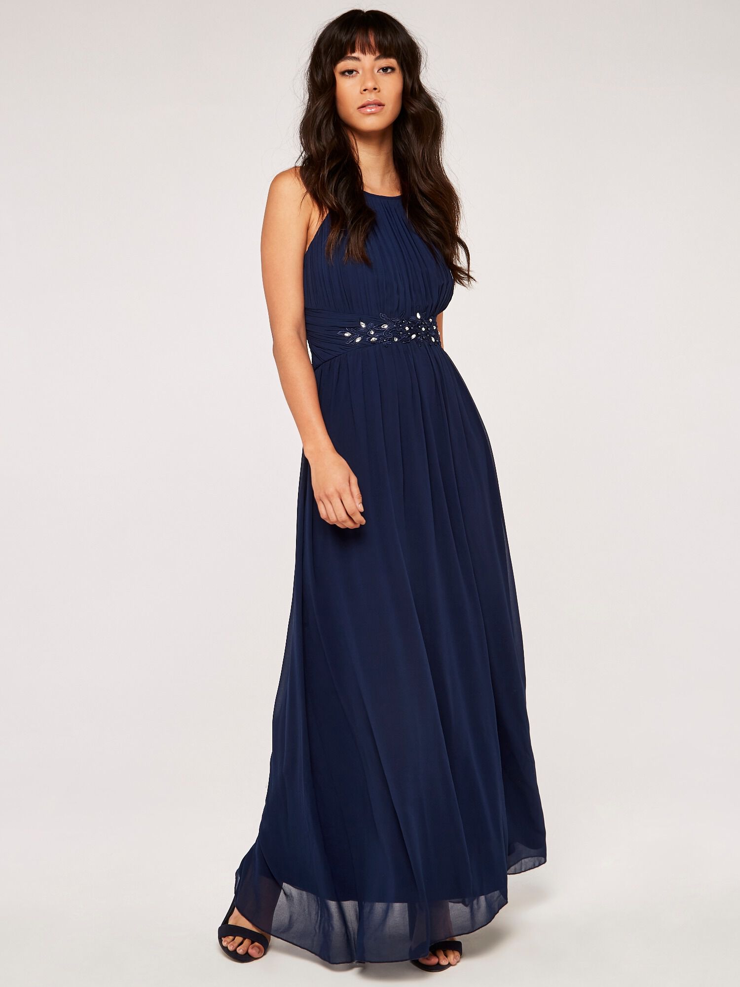 Embellished Waist Maxi Dress Apricot Clothing