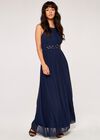 Embellished Waist Maxi Dress, Navy, large