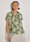 Linen Blend Shell Print Shirt, Green, large