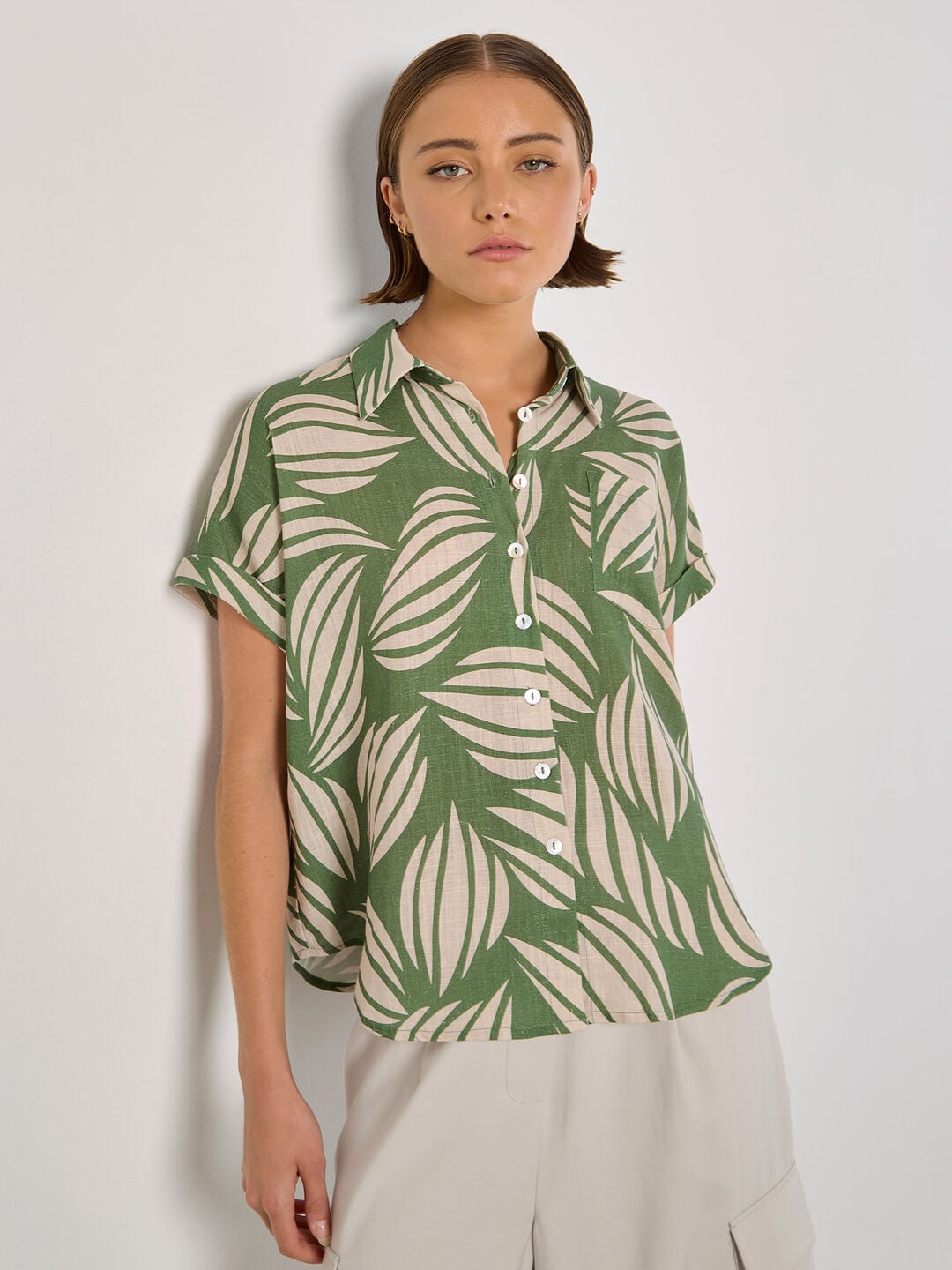 Image of Linen Blend Shell Print Shirt