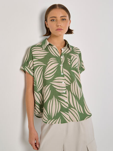 Linen Blend Shell Print Shirt