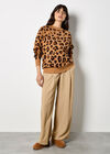 Leopard Print Soft Knit Jumper, Stone, large