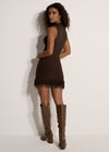 Rib Knit Fringe Bodycon Mini Dress, Brown, large