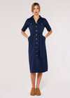 Linen Safari Midi Dress, Navy, large