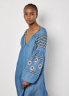Aztec Embroidered Denim Mini Dress, Blue, large