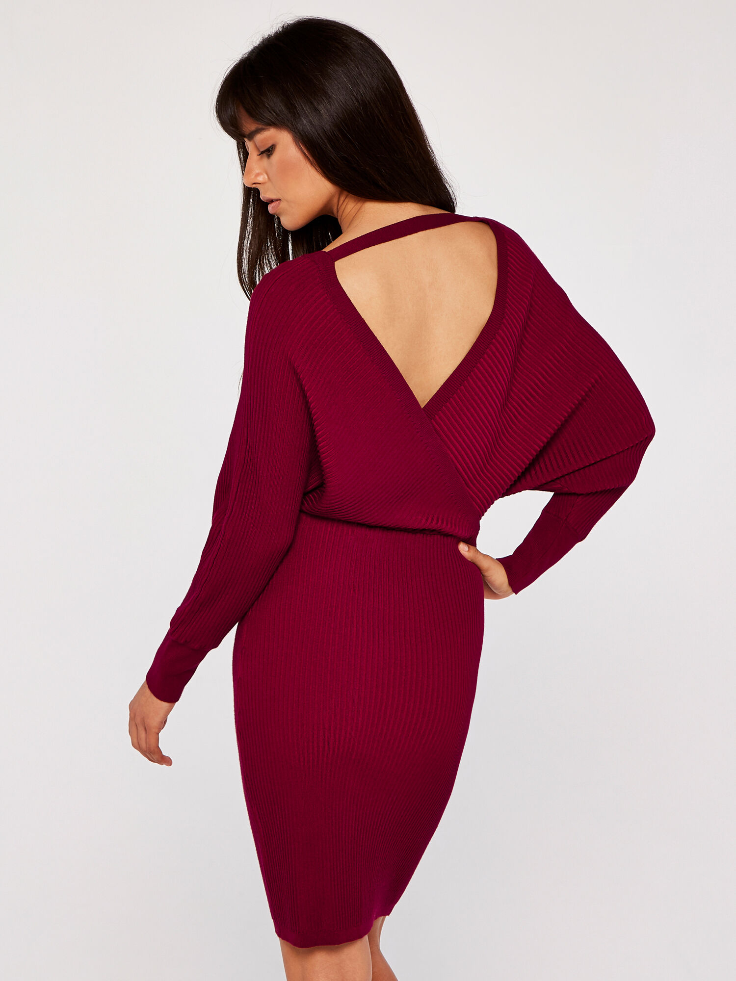 Ribbed Knit Mini Dress Apricot Clothing