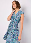 Ditsy Floral Ruffle Mini Dress, Blue, large