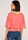 Floral Embroidery Top with Lace, Coral, large