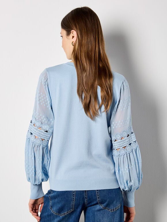 Contrast Chiffon Sleeves Jumper, Sky Blue, large