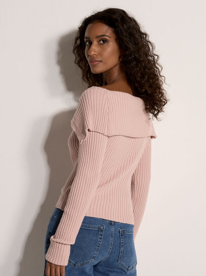 Wide Collar Ribbed Knit Cardigan