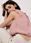Sheer Crinkle Bubble Hem Crop Top, Pink, large