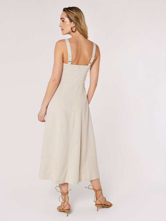 Panel Linen Midi Dress, Cream, large