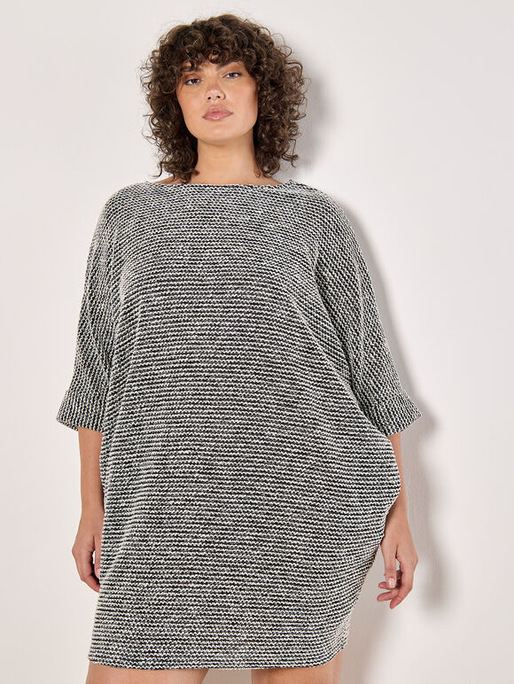Curve Boucle Cocoon Mini Dress, Black, large