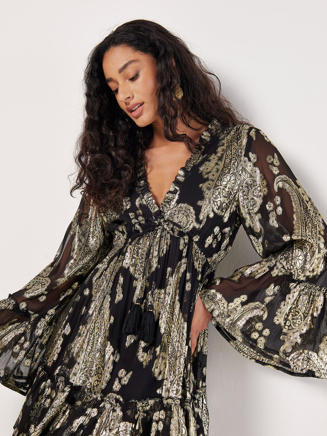 Image of Gold Foil Paisley Mini Dress