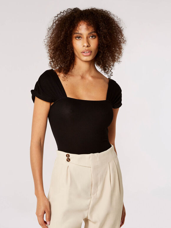 Ribbed Jersey Bodysuit, Black, large