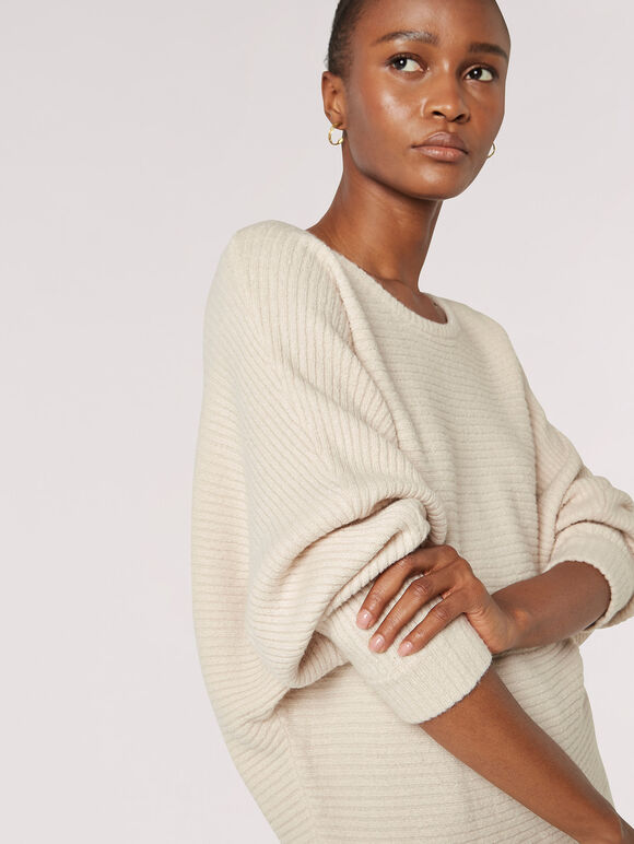 Oversized Ribbed Knit Top, Stone, large