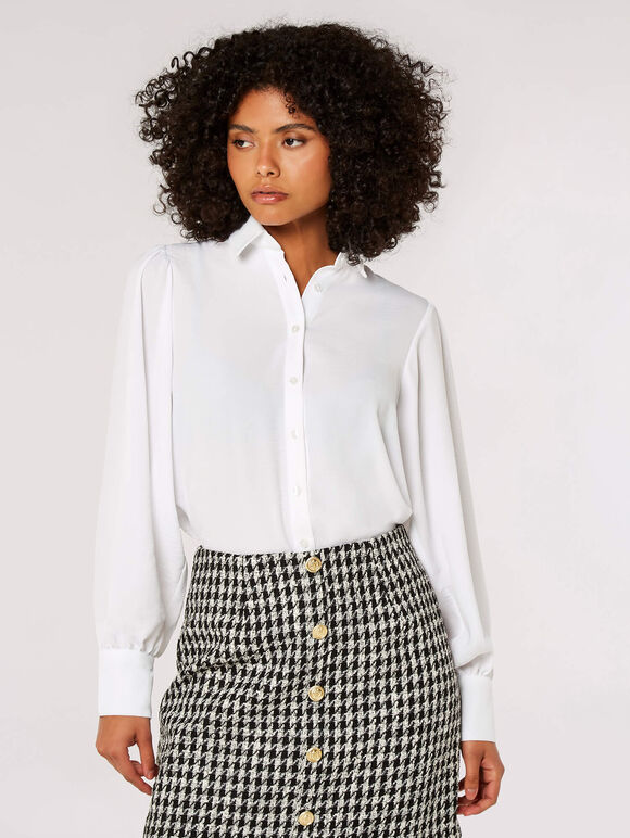 Balloon Sleeve Shirt, White, large