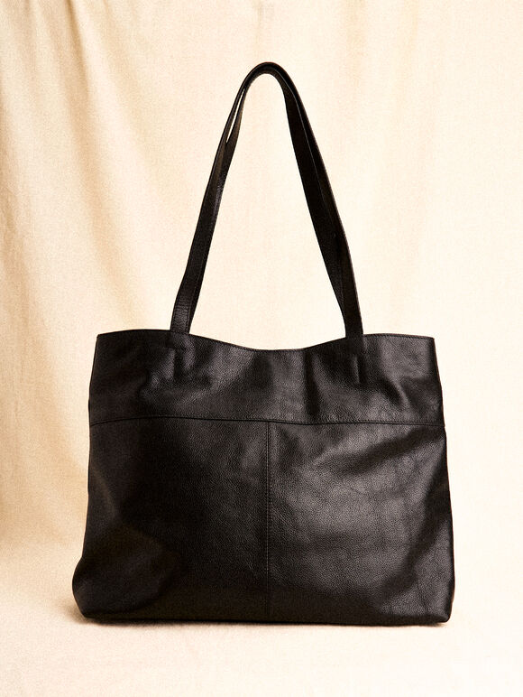 Leather Tote Bag, Black, large