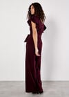 Ruffle Sleeve Jersey Jumpsuit, Burgundy, large