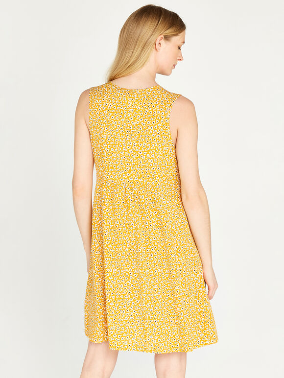 Ditsy Mini Dress, Mustard, large