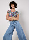 Ditsy Floral Tulip Sleeve Top, Navy, large