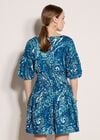 Paisley Bubble Hem Mini Dress, Blue, large
