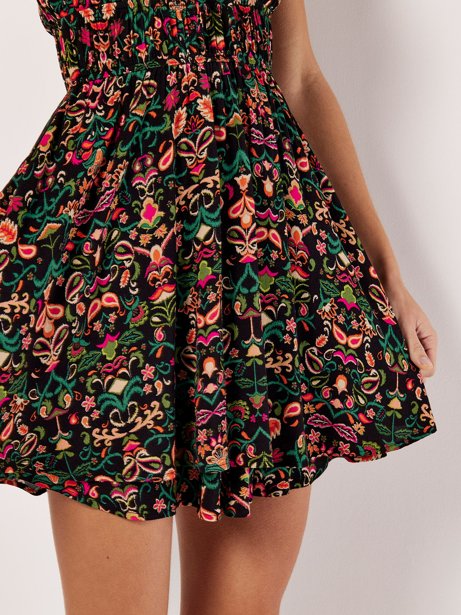 Floral Paisley Layered Mini Dress Apricot Clothing