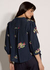 Floral Paisley Embroidered Blouse, Navy, large