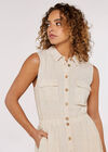 Sleeveless Shirt Mini Dress, Stone, large