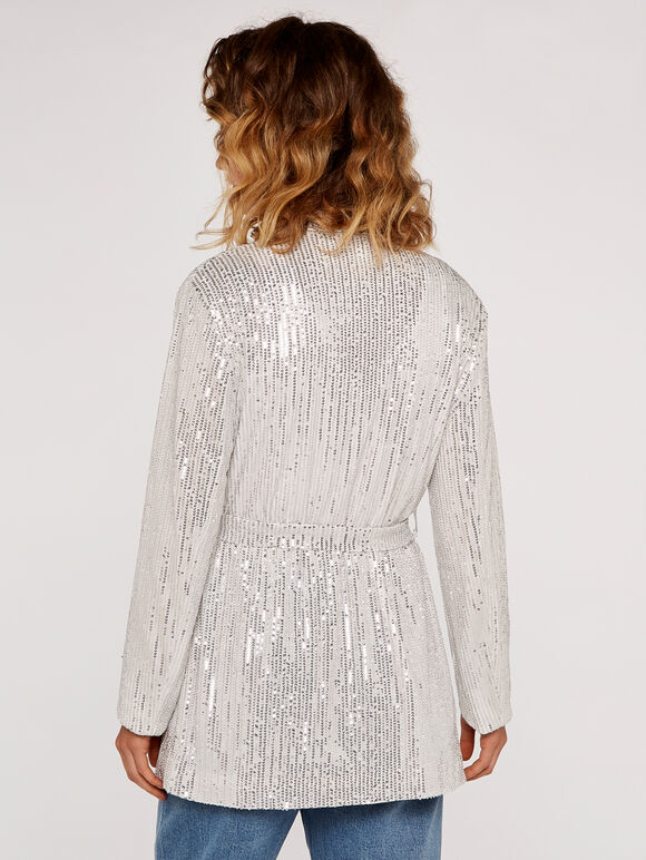 Sequin Belt Blazer, Light Grey / Silver, large