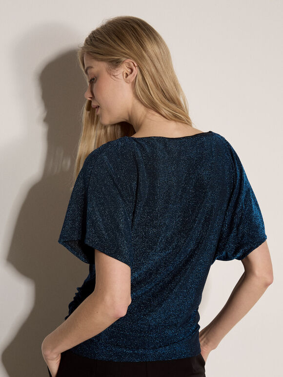 Glitter Ruched Top, Teal, large