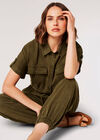 Drawstring Waist Utility Jumpsuit, Khaki, large