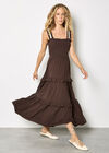 Tiered Lace Trim Midi Dress, Brown, large