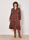 Curve Paisley Shimmer Midi Dress, Rust, large