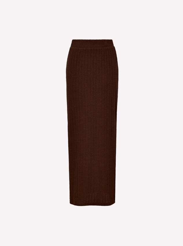 Pointelle Knit Column Maxi Skirt, Brown, large