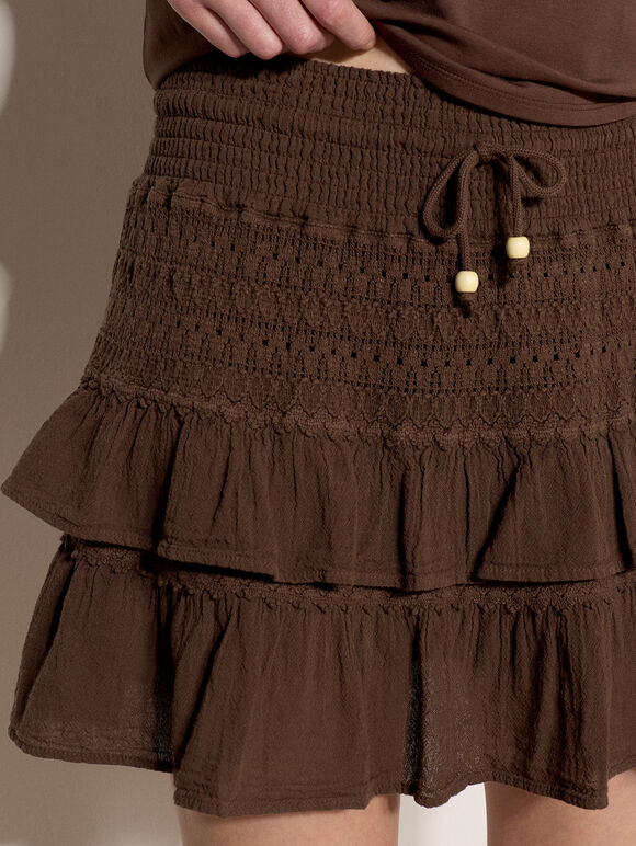 Crochet Tiered Mini Skort, Brown, large