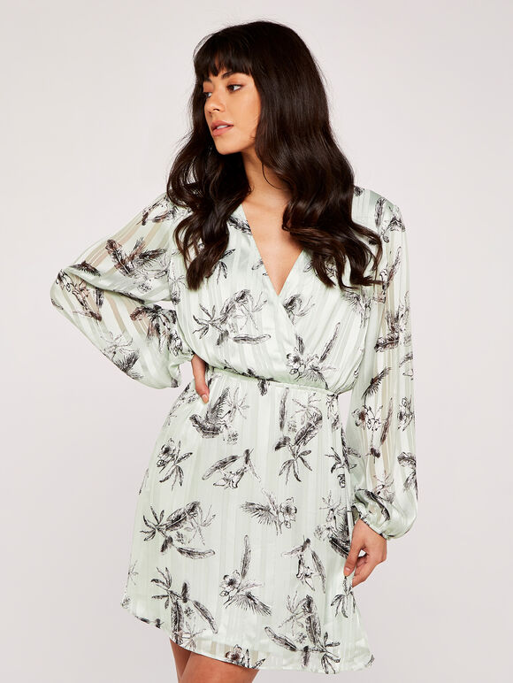 Botanical Wrap Dress, Mint, large