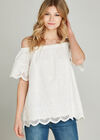 Cream Bardot Lace Trim Top, Cream, large