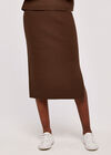 Ribbed Knit Midi Skirt, Brown, large
