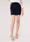 Velvet Sequin Bodycon Mini Skirt, Navy, large
