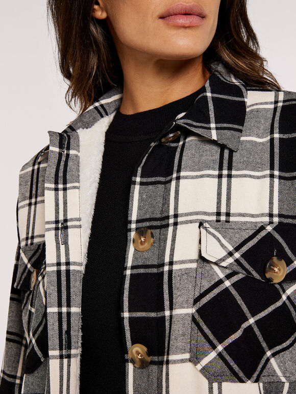 Checked Flannel Shacket, Black, large