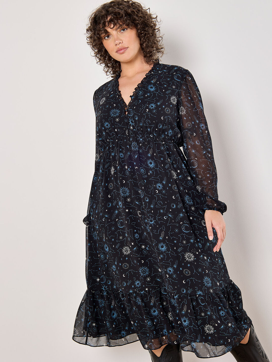 Image of Curve Chiffon Constellation Midi Dress